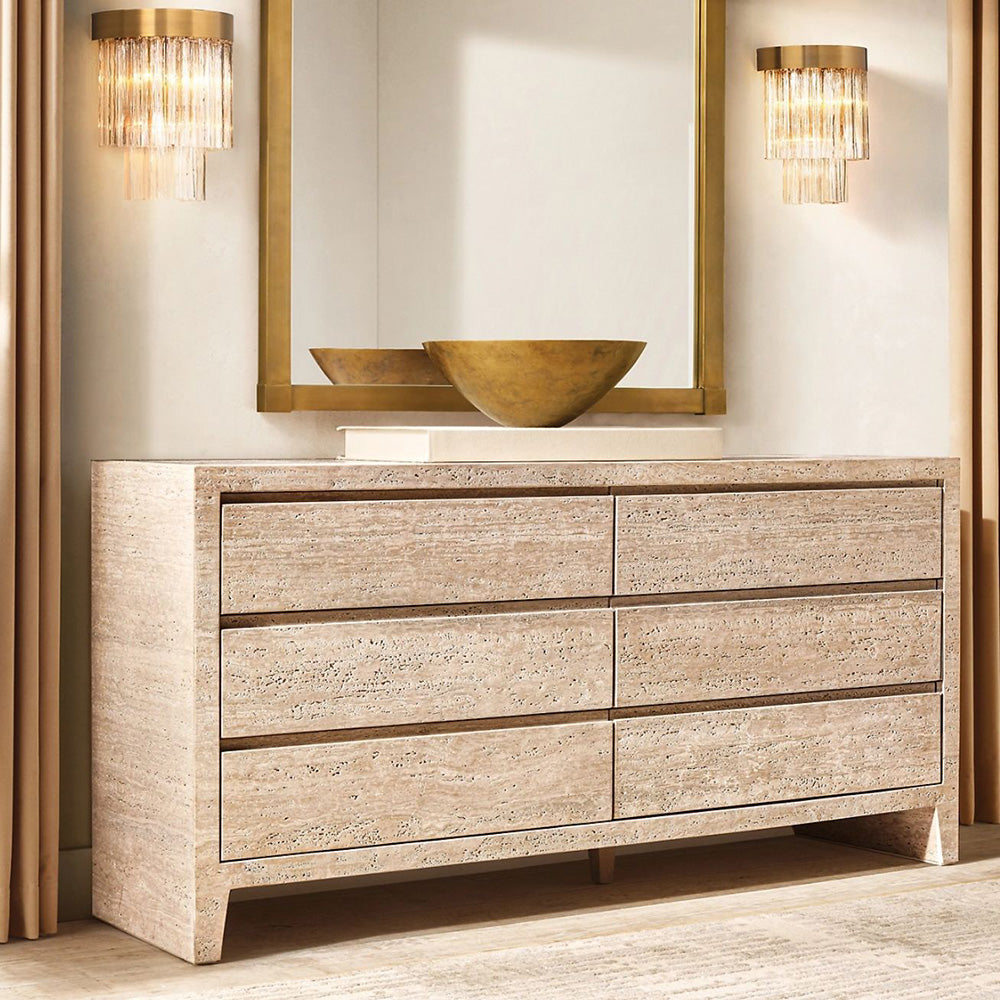 Luxury Design Wyethitalian Italian Travertine 6 drawer Dresser Beige T stone4furniture Luxury Design Wyethitalian Italian Travertine 6 drawer Dresser Beige T stone4furniture