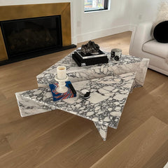 Calacatta Viola Marble Triangle 2 Pieces Design Coffee Table for Interior Design Home Decor Customized Stone Furniture