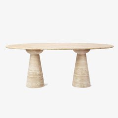 Luxury Dario Oval Stone Table with Bi Conical Pedestal Base Beige Travertine Oval Dining Tables