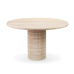 Cava Fluted Round Beige Travertine Dining Table