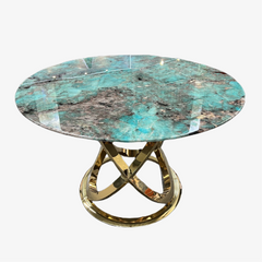 Luxury Modern Amazon Green Quartzite Round Stone Dining Table With Metal Base For Dinning Room