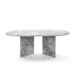 Laurent Oval White Grey Marble Table with Angled Base for Living Room furniture Coffee tables