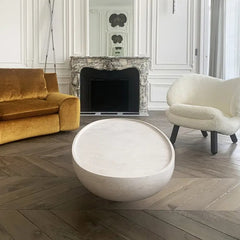 Light Luxury Hotel Villa Living Room Stone Coffee Table Low Height Oval Travertine Center Coffee Table