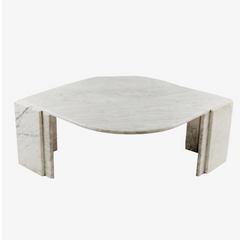 Vintage Carrara White Marble Leaf Shape Coffee Table Living Room Stone Furniture
