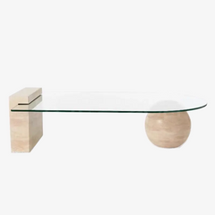 Postmodern Creative Living Room Stone Furniture Marble Center Table Beige Travertine And Glass Coffee Table