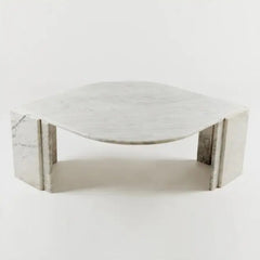 Vintage Carrara White Marble Leaf Shape Coffee Table Living Room Stone Furniture