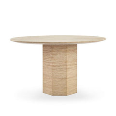 Dining Room Stone Furniture Round Beige Travertine Dining Table with Hexagon Base