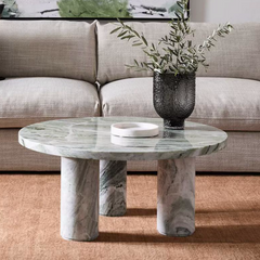 Modern Stone Furniture Round Marble Coffee Table Jade Green Marble Coffee Table with Tri Cylinder Base