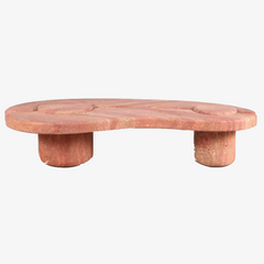 Modernist Interior Marble Center Coffee Table Freeform Red Travertine Curved Coffee Table With 2 Bases