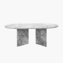 Laurent Oval White Grey Marble Table with Angled Base for Living Room furniture Coffee tables