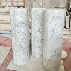 Natural Stone Living Room Furniture Home Decor White Carrara Marble Round Cylinder Marble Plinth