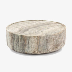 Alo Cylinder Travertine Drum Side Table Silver Travertine Round Coffee Table