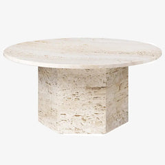 Round 80 cm White Travertine Modern Living Room Round Coffee Tables