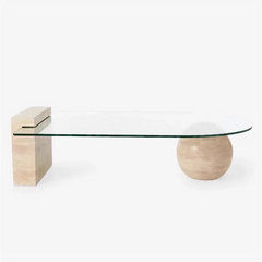 Postmodern Creative Living Room Stone Furniture Marble Center Table Beige Travertine And Glass Coffee Table
