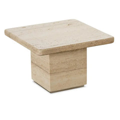 Travertine Square End Coffee Table Beige Side Table Natural Stone Furniture