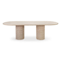 Cava Fluted Oval Beige Travertine Dining Table