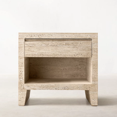 Italian Travertine open nightstand side tables