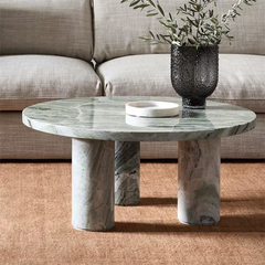 Modern Stone Furniture Round Marble Coffee Table Jade Green Marble Coffee Table with Tri Cylinder Base