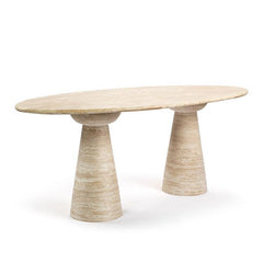 Luxury Dario Oval Stone Table with Bi Conical Pedestal Base Beige Travertine Oval Dining Tables