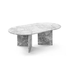 Laurent Oval White Grey Marble Table with Angled Base for Living Room furniture Coffee tables