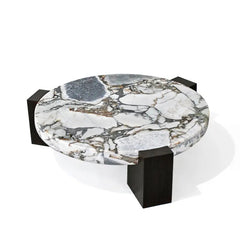 Luxury Villa Home High End Tea Table Ocean Storm Marble Round Coffee Table With Three Wooden Base