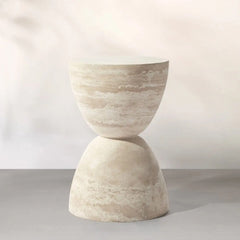 Wholesale Price Sera Hourglass White Travertine Side Tables