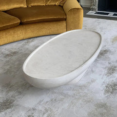 Light Luxury Hotel Villa Living Room Stone Coffee Table Low Height Oval Travertine Center Coffee Table