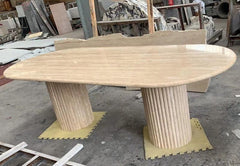 Cava Fluted Oval Beige Travertine Dining Table