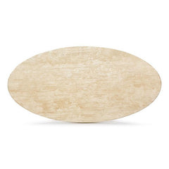 Luxury Dario Oval Stone Table with Bi Conical Pedestal Base Beige Travertine Oval Dining Tables