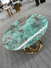 Luxury Modern Amazon Green Quartzite Round Stone Dining Table With Metal Base For Dinning Room