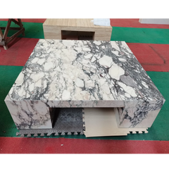 Luxury coffee table modern type living room stone furture Arabescato Travertine square coffee tables