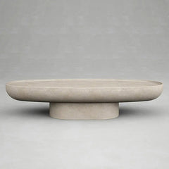 Light Luxury Hotel Villa Living Room Stone Coffee Table Low Height Oval Travertine Center Coffee Table