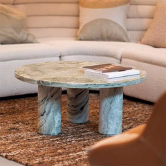 Modern Stone Furniture Round Marble Coffee Table Jade Green Marble Coffee Table with Tri Cylinder Base