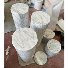 Natural Stone Living Room Furniture Home Decor White Carrara Marble Round Cylinder Marble Plinth