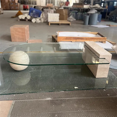 Postmodern Creative Living Room Stone Furniture Marble Center Table Beige Travertine And Glass Coffee Table