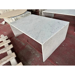 Luxury Side Table for Living Room Gio Minimalist Fluted Rectangular Carrara Marble Coffee Table