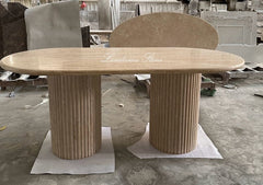 Cava Fluted Oval Beige Travertine Dining Table