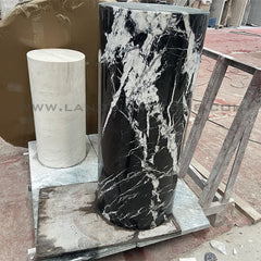 Polished Grand Antique Small Column Modern Marble Plinth Interior Travertine Side Display Table