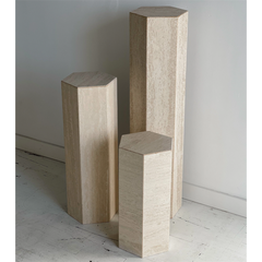 Classic Decorative Stone Display Pedestal 3 Pcs Hexagon Beige Travertine Pedestals With Factory Price