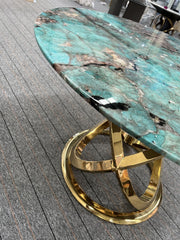 Luxury Modern Amazon Green Quartzite Round Stone Dining Table With Metal Base For Dinning Room