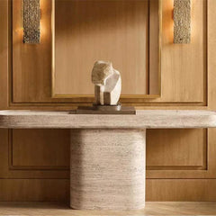 Baroque Style Natural Stone Entryway Table Rectangular Hallway Italian Travertine Plinth Console Table