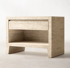 Italian Travertine open nightstand side tables