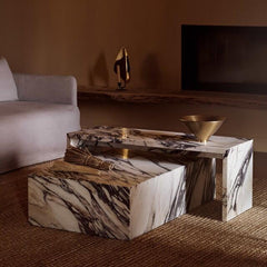 Luxury Marble Living Furniture Custom Calacatta Viola Stone Plinth Bridge Table Console Table