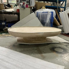 Light Luxury Hotel Villa Living Room Stone Coffee Table Low Height Oval Travertine Center Coffee Table