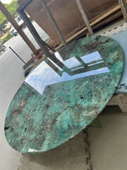 Luxury Modern Amazon Green Quartzite Round Stone Dining Table With Metal Base For Dinning Room