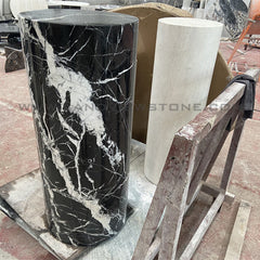 Polished Grand Antique Small Column Modern Marble Plinth Interior Travertine Side Display Table