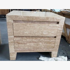 Natural living room furniture marble bedroom furniture classic Travertine square close nightstand side tables