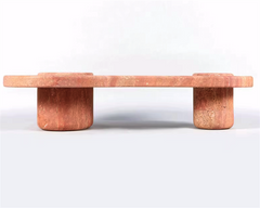 Modernist Interior Marble Center Coffee Table Freeform Red Travertine Curved Coffee Table With 2 Bases