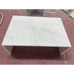 Luxury Side Table for Living Room Gio Minimalist Fluted Rectangular Carrara Marble Coffee Table