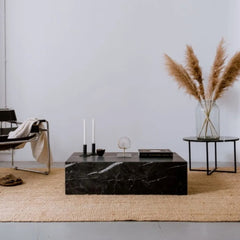 New Arrivals Natural Stone Furniture Nero Marquina Black Marble Block Coffee Table